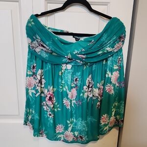Floral Teal Strapless Top
